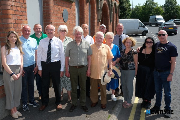 Guests pictured at Sands' Mill for the unveiling of the commemorative plaque. Photograph: Columba O'Hare/ Newry.ie 