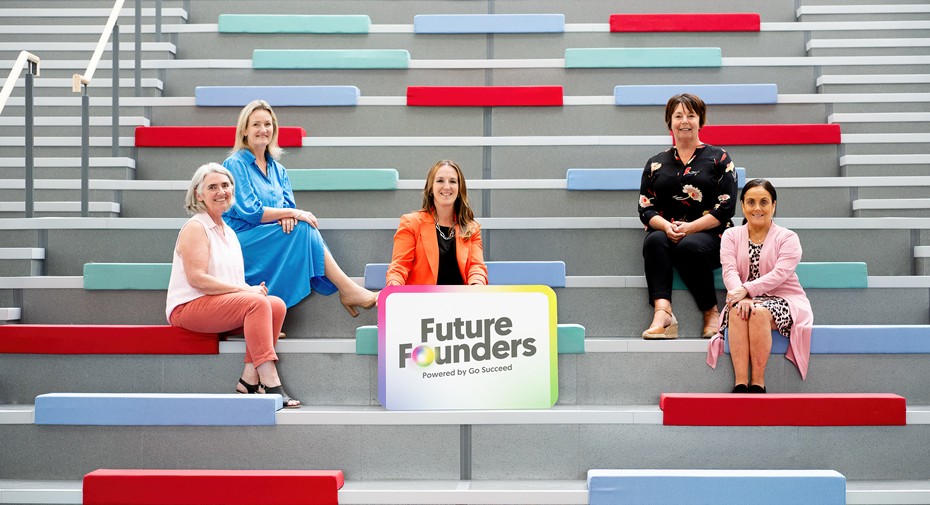 Go Succeed and Young Enterprise NI inspire over 2,500 ‘Future Founders’, from left: Jane Hanna and Carol Fitzsimons MBE, Young Enterprise NI, Christine Barnhill, Mid & East Antrim Borough Council, Christine Brown and Joanne McCourt, Northern Regional College.
