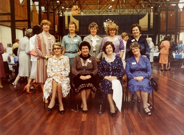 Members of the Newry branch of the Inner Wheel at a District Rally in the University of Ulster, Coleraine, June 1982. Newry and Mourne Museum Collection