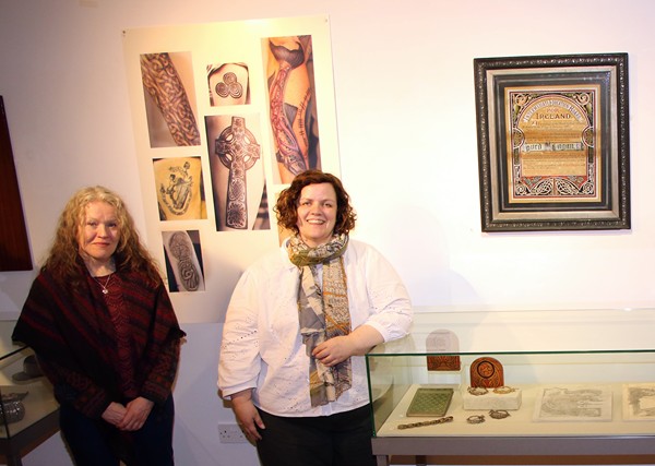 Hilltown tattoo artist Janine Triskele and Collections Officer Joanne Cummins at the opening of Categorically Celtic. 