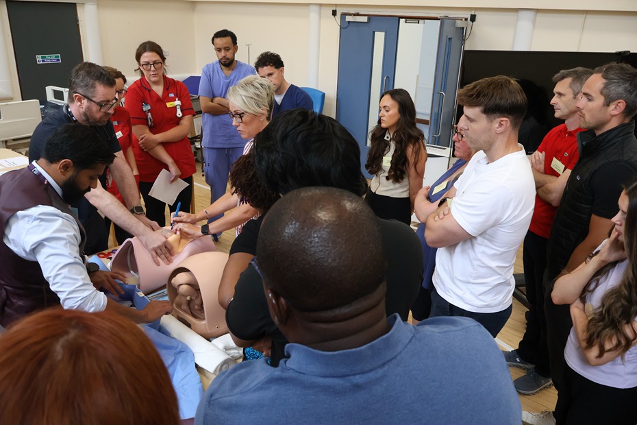 Participants take part in a hands-on simulation exercise as part of the HALO programme, practising the management of rare but serious medical emergencies. IMG: 1597: Participants practise clinical procedures using bespoke anatomical models developed to support hands-on learning during the HALO programme.