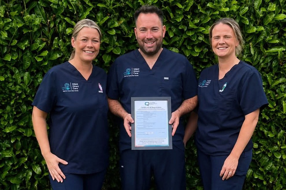 The M&M Direct Care team Julia Mulligan, Responsible Individual; Mark Mulligan, Head of Operations and Business Development and Annemarie McShane, Registered Care Manager.