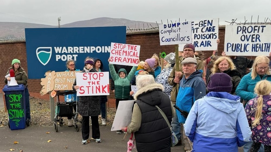 Environmental campaigners at Warrenpoint Harbour. 