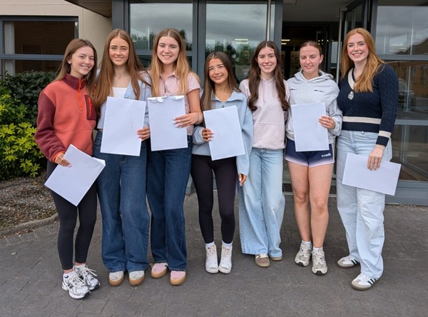 Molly Quinn, May Cranney, Eabha McLogan, Sarah Kavanagh, Meabh Scullion, Eimear Murphy and Sally Convery get their A Level results at Sacred Heart Grammar School.