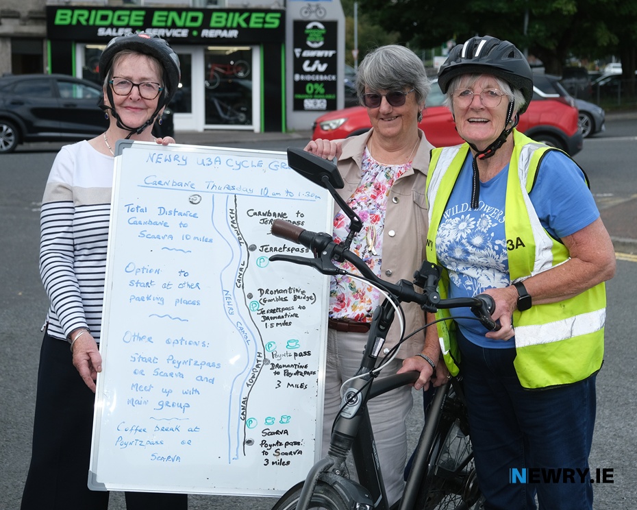 Members of the Newry U3A cycling group. From left: Marcella McBride, Patricia Lennon and Delia Van Der Lenden.