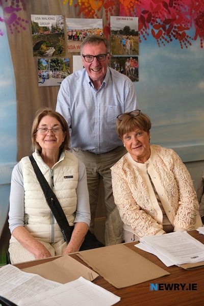 Rosemary  and Paddy Duggan from the Bridge class and Rosaleen Kavanagh from the Walk and Talk class at the Newry U3A enrolement day.
