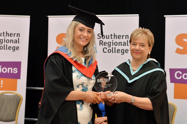 Lauren Toale from Jonesborough who received the part-time ‘Student of the Year’ award, sponsored by Avondale Foods, within the Faculty of Health & Science having undertaken the Healthcare Practice Certificate of Higher Education.  Lauren was presented with her award by Hilary Singleton, Vice-Chair of the SRC Governing Body.