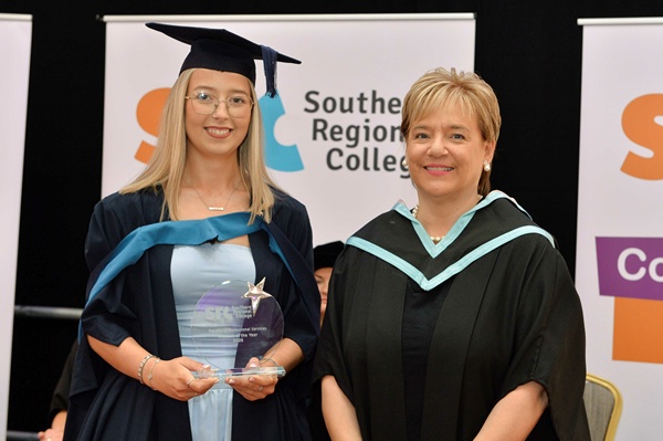 Jasmin Cullen from Kilkeel who received the full-time ‘Student of the Year’ award within the Faculty of Professional Services, sponsored by Ellisons Hair & Beauty.  Jasmin undertook the Sport & Exercise Foundation Degree at SRC and was presented with her award by Hilary Singleton, Vice-Chair of the SRC Governing Body.