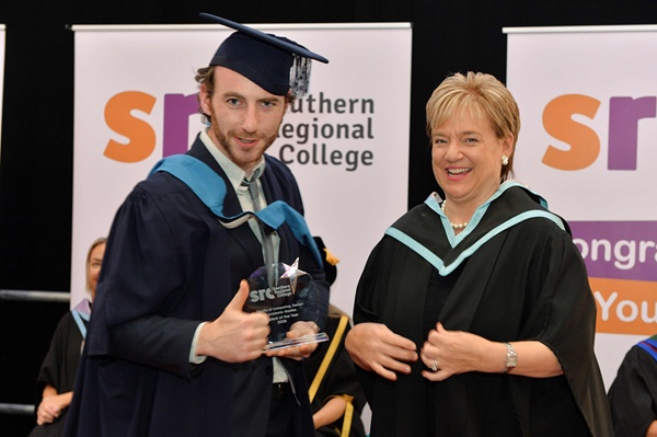 Matthew Peters from Newcastle who received the full-time ‘Student of the Year’ award within the Faculty of Computing, Design & Academic Studies, having undertaken the Creative Music & Audio Production Foundation Degree. Matthew was presented with his award by Hilary Singleton, Vice-Chair of the SRC Governing Body.
