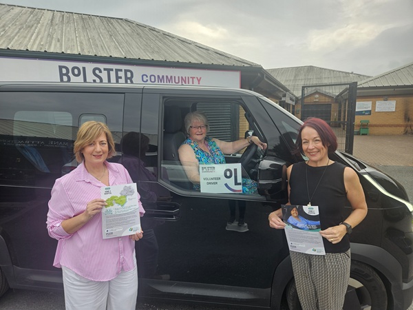 Bolster Community Interim Chief Executive Officer Allison Slater (left) with volunteer driver Geraldine McCullagh and Home2Hospital coordinator Paula McCracken. 