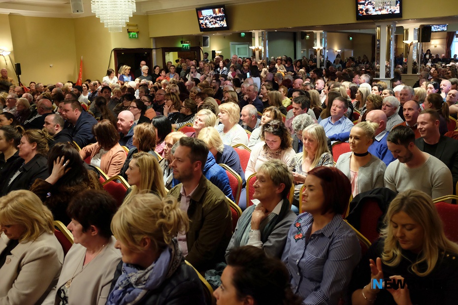 A packed room at the Canal Court in 2017 for a Daisy Hill Hospital public meeting. Photograph: Columba O'Hare/ Newry.ie 