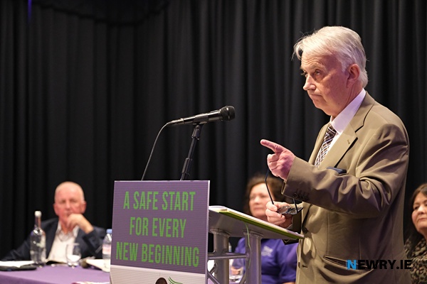 Francis Gallagher speaking at the Save Daisy Hill Hospital meeting. Looking on is Eddy Curtis. Photograph: Columba O'Hare/ Newry.ie 