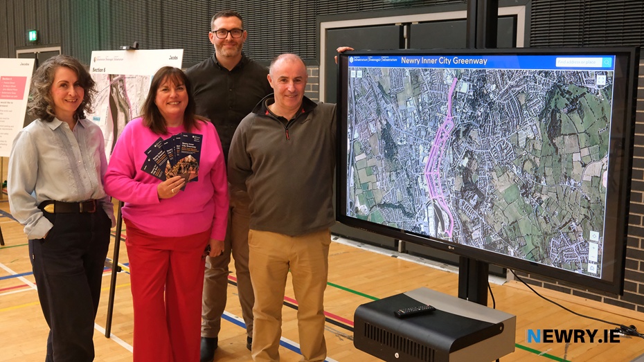 Pictured at the greenway early engagement event are from left: Siobhan McDermott, Julie Pirone and Declan Diamond, Jacobs and Michael O'Kane, DfI