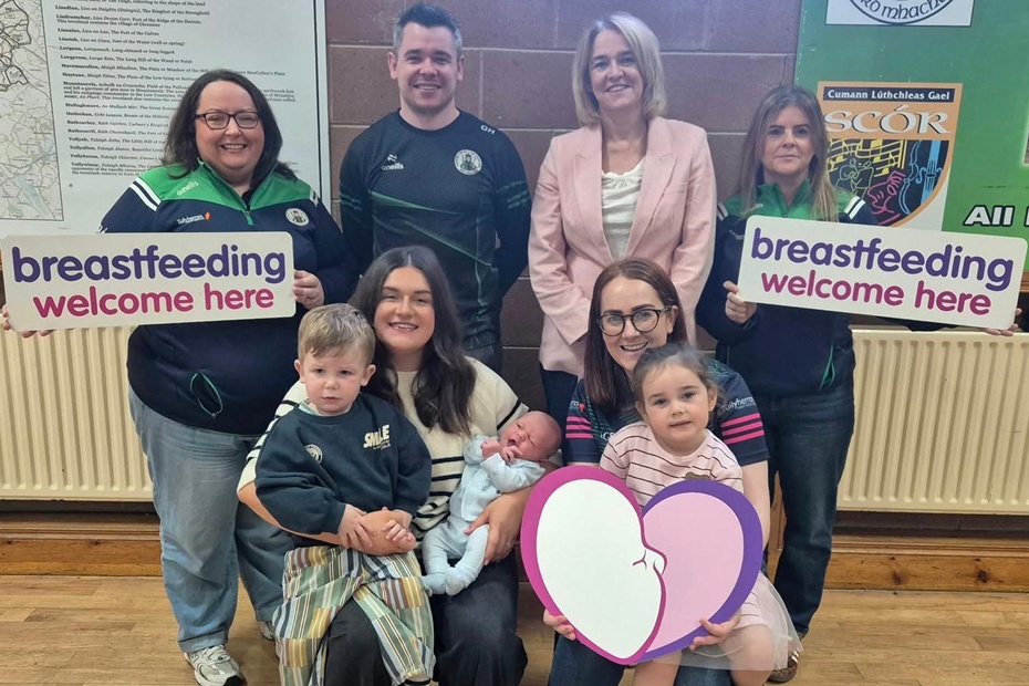 Whitecross woman Orlaith Moley, Health and Wellbeing Improvement Senior Officer at the Public Health Agency along with members; Aveen Connolly, Health Visitor; Joanne McSherry, Midwife; Senior Ladies Player and Midwife Anne-Marie McGrath, with daughter Lily; and Senior Men’s Player Gavin Henry, with wife Naomh and boys Ruadhán and Paudí.