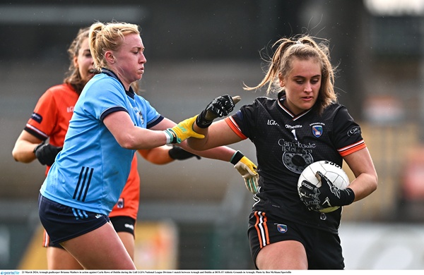 23 March 2024; Armagh goalkeeper Brianna Mathers in action against Dublin during the Lidl LGFA National League Division 1 match between Armagh and Dublin at BOX-IT Athletic Grounds in Armagh. Photo by Ben McShane/Sportsfile
