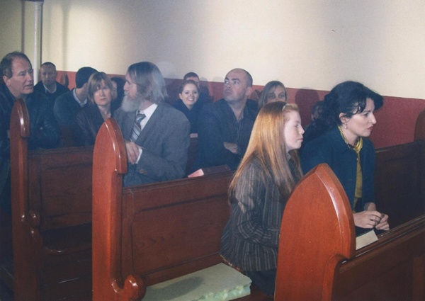 Photograph of a church scene from the 2009 film The Race, featuring former Newpoint Players Susan Lynch and Patch Connolly. Newry and Mourne Museum Collection.