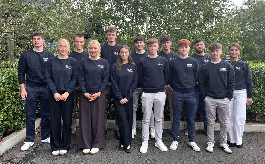 Pictured are the 2026 intake of 10 Navigate Programme students at MJM Marine. Included front from left: Chloe Fitzpatrick (Finance HLA), Lea Fitzpatrick (Logistics HLA), Ellen Treanor ( NTS Finance Placement), Ben Ferris (Rathbane Group Finance Placement), Ronan Crawford (Quantity Surveying Placement), and Micheal McLoughlin (Contracts HLA). Back: Sam Ravey (Design HLA), Frank Conway (Contracts HLA), Harrison Lennon (Contracts HLA), Lorcan Gaffney (Design HLA), Finn Keenan Travers (Design HLA), Raymond McKenna (Technical Engineer HLA), and Meghan Fitzpatrick (Marketing HLA).