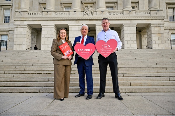 British Heart Foundation NI has launched a new report, ‘Hearts Need More’, highlighting the urgent need to tackle cardiovascular disease (CVD) in Northern Ireland and prevent as many as 500 premature deaths a year. Pictured at the launch at Parliament Buildings is Terry Rice from Newry, who lost his husband Derek suddenly to a heart attack in February, alongside Fearghal McKinney, Head of BHF NI and event sponsor, DUP MLA Deborah Erskine.