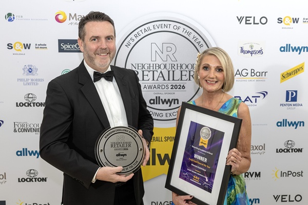 Noel Hadden, store manager at Milestone Rathfriland, is pictured with Gail Courtney, sales manager at category sponsor, Ireland’s Forecourt & Convenience Retailer