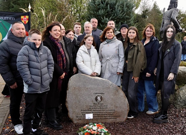 Members of the Drumm family pictured with Mary Lou McDonald, President Sinn Féin and Liz Kimmins MLA.
