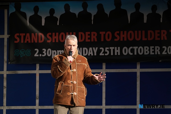 Francis Gallagher speaking at the rally. Photograph: Columba O'Hare/ Newry.ie 