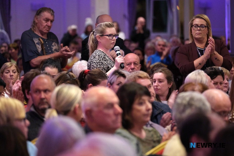 Sinéad Cole speaking at the SOS Daisy Hill meeting in Newry at the start of October. Photograph: Columba O'Hare/ Newry.ie 