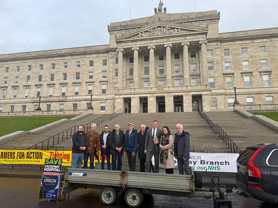 Justin McNulty MLA joins other SOS hospital campaigners from around the north at Stormont.