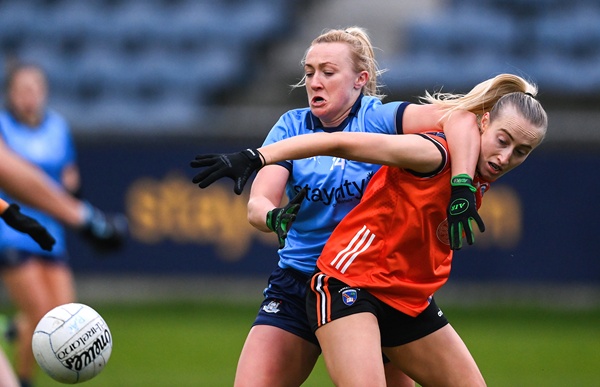Carla Rowe of Dublin in action against Cait Towe of Armagh during the Lidl Ladies National Football League Division 1 match between Dublin and Armagh at Parnell Park in Dublin. Photo by Stephen McCarthy/Sportsfile