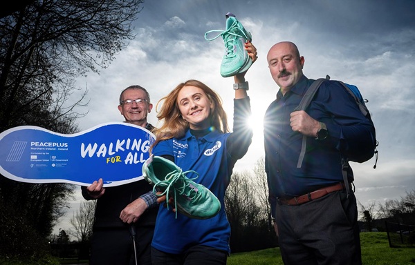 Pictured at the launch are from left: Dawson Stelfox, Chair of Outscape and the first Irish person to summit Mount Everest; Carla Adams, newly appointed Walking for All Officer and Gareth Moore, Head of Participation at Outscape. 