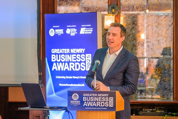 Peter McClenaghan, Head of Communications & Engagement at the Greater Newry Business Awards Principal Sponsor, NIE Networks speaking at the official launch in the Canal Court Hotel, Newry.