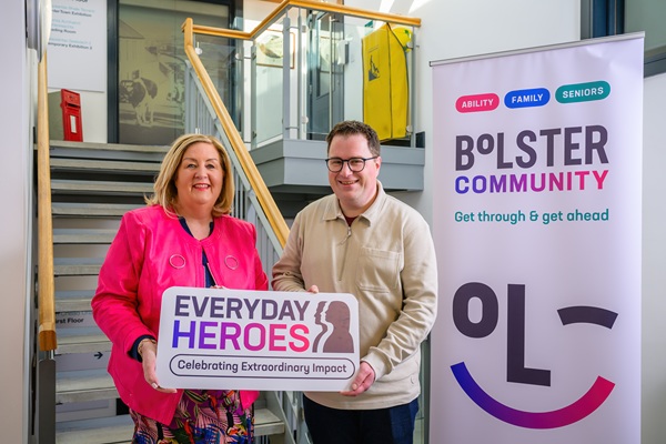Jacinta Linden (CEO Bolster Community) with Newry Reporter Editor Michael Scott (Sponsors of the Local Heroes campaign). Photograph: Colum Lynch Photography