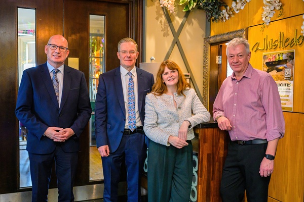 Chamber CEO, Michael Savage, Chamber President, Dr Conor Patterson, Economy Minister, Dr Caoimhe Archibald MLA and Colum McAvoy, The Whistledown Hotel.