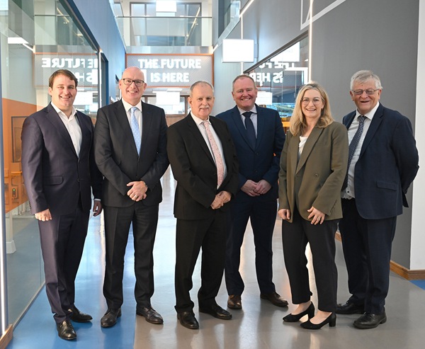 Pictured are John McGahon, CEO, Dundalk Chamber of Commerce, Michael Savage, CEO Newry Chamber of Commerce; Sam Knox, business development executive and technical advisor at Invest NI for energy and water sectors; Gerard Smith director and Jean Kennedy, head of science, AMTCE and Paddy Malone, board member of Dundalk Chamber.