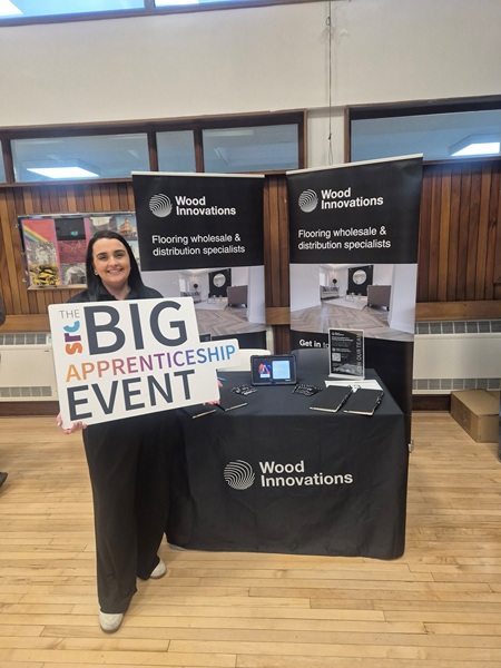 Wood Innovations in attendance at the Newry Big Apprenticeship Event.  The business has repeatedly returned to the event year on year, finding apprenticeships to be a fantastic route for developing talent.
