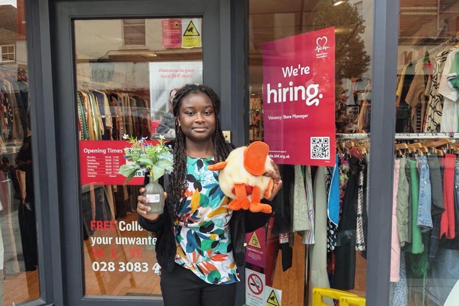 British Heart Foundation Belfast shop volunteer Emmanuela is urging Newry residents to donate their quality, preloved bric-a-brac and toys to the BHF shop on Hill Street to help fund lifesaving research.
