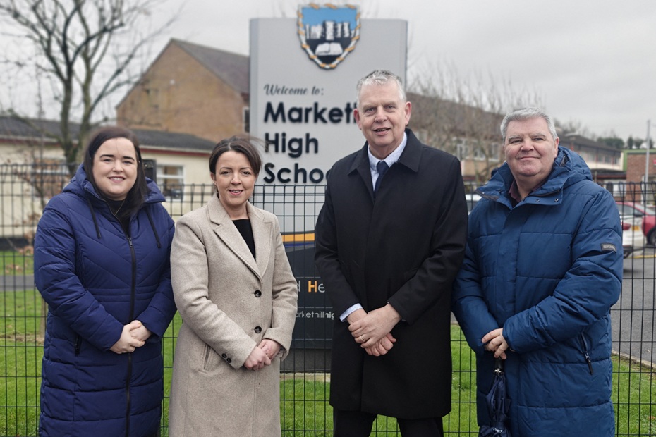 Colin Berry, second from right, Principal, Markethill High School pictured with from left: Cllr Bronagh Haughey, Armagh City, Banbridge and Craigavon Borough Council; Infrastructure Minister, Liz Kimmins and Cathal Boylan, MLA.