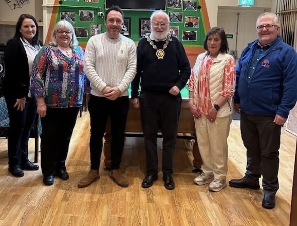 Pictured at the celebrations are from left: Olive Hawthorne Manager, Christine Davidson, Secretary, Councillor Pete Byrne, Chairperson NMDC Council, Frank Dolaghan, Chair and pool team manager, Bronach Rooney, Treasurer and Anthony Murphy committee member.