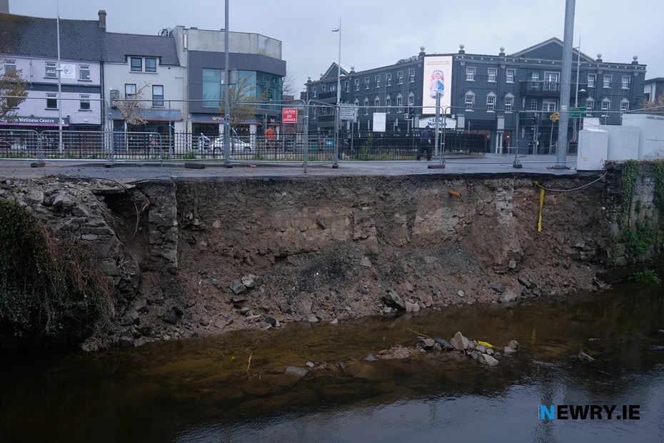 The collapsed bank on the Clanrye River. Photograph: Columba O'Hare/ Newry.ie 
