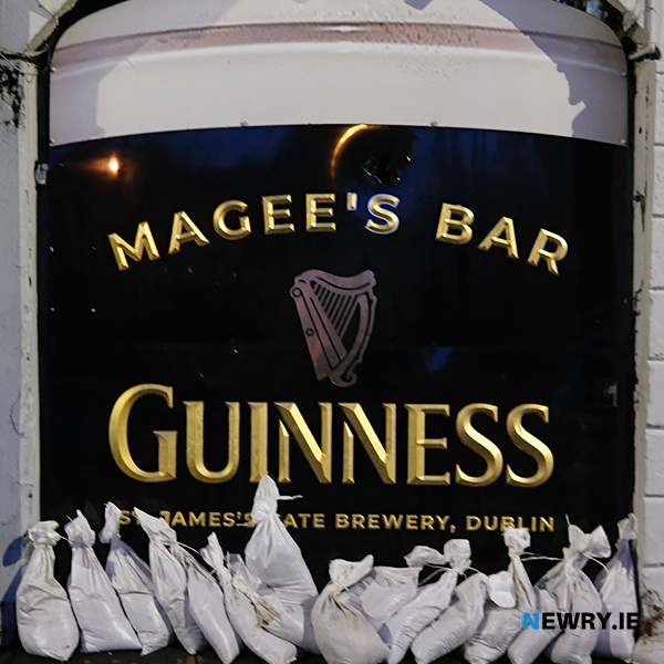 Sand bags at Magee's Bar on Merchant's Quay. Photograph: Columba O'Hare/ Newry.ie 