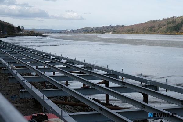 Progress on the boardwalk stretch beside Victoria Lock. Photograph: Columba O'Hare/ Newry.ie 
