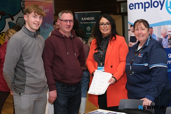 Martin and Brendan McKinley, Mullaghbane with Fiona Bradley, SRC and Sinead McKinley, SRC Employ Me pictured at the SRC Big Apprenticeship Event in Newry. Photograph: Columba O'Hare/ Newry.ie