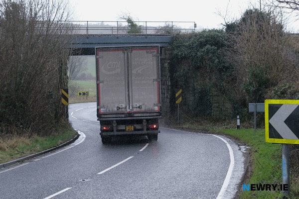 A HGV vehicle goes through the bridge at Jerrettspass.