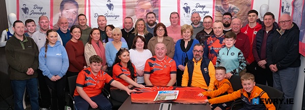 Guests at the launch of the 2026 Desy Jennings Football Festival at Playr-Fit headquarters. Photograph: Columba O'Hare/ Newry.ie 
