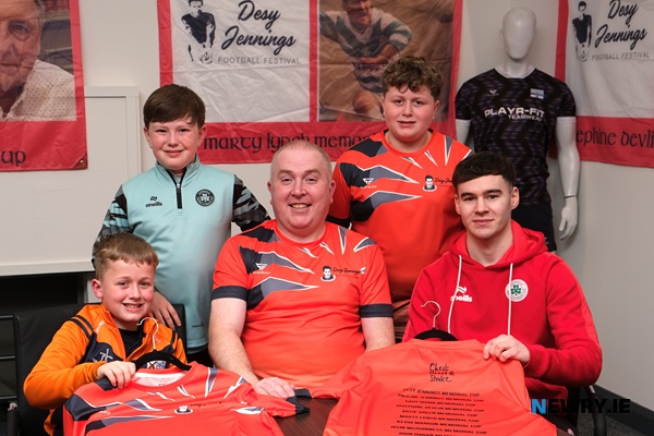 Joseph O'Hare,Charlie McCrink, Marty Jennings, Patrick O'Hare and Adam Carroll at the launch of the Desy Jennings Football Festival.