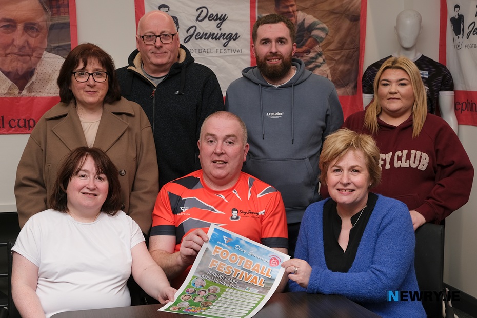 Members of the Jennings family at the launch of the Desy Jennings Football Festival. Included front from left: Tricia Jennings, Marty Jennings and Johann Shields. Back: Paula Magee, Sean Magee, Rory Shields and Eimer Shields.