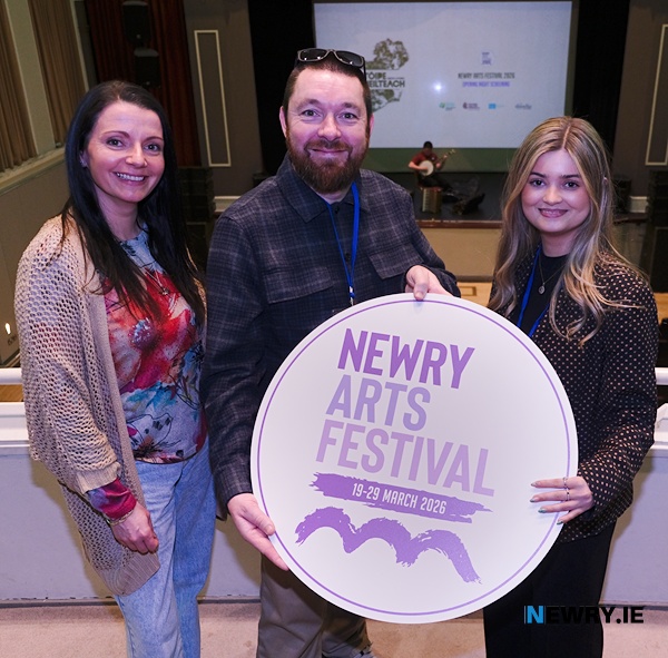 Fiona Bawn-Thompson from Fadd Dance Studio, Rob Manley from Shindig Arts and Katie Gribben, NMDDC are photographed during the opening night of Newry Arts Festival at the screening of Celtic Utopia in Newry Town Hall.  
