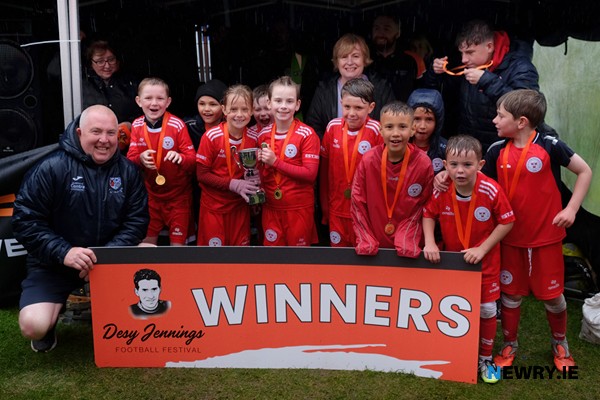 Marty Jennings with the Shelbourne FC team who won the Desy Jennings cup. Photograph: Columba O'Hare/ Newry.ie 