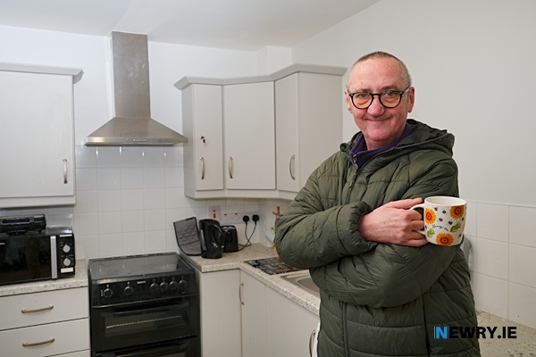 Aidan Fearon in his new apartment at Merchants Quay. Photograph: Columba O'Hare/ Newry.ie 