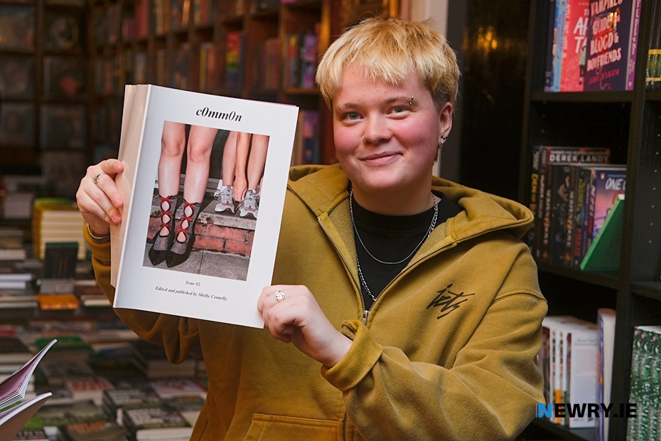 Shelby Connolly with the second edition of c0mm0n. Photograph: Columba O'Hare/ Newry.ie