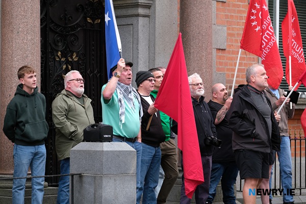 Union representatives from Unite and NIPSA at the counter protest.